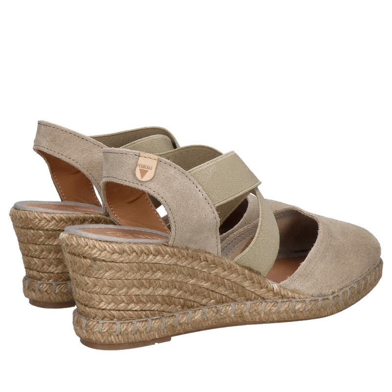 Letnie beżowe damskie espadryle ze skóry zamszowej na koturnie