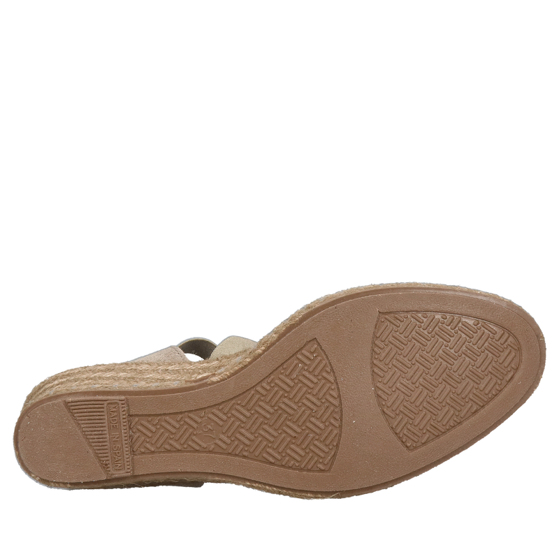 Letnie beżowe damskie espadryle ze skóry zamszowej na koturnie