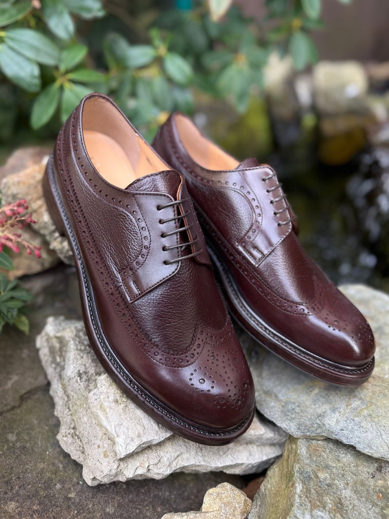 Bordowe półbuty męskie, brogsy męskie na grubej podeszwie