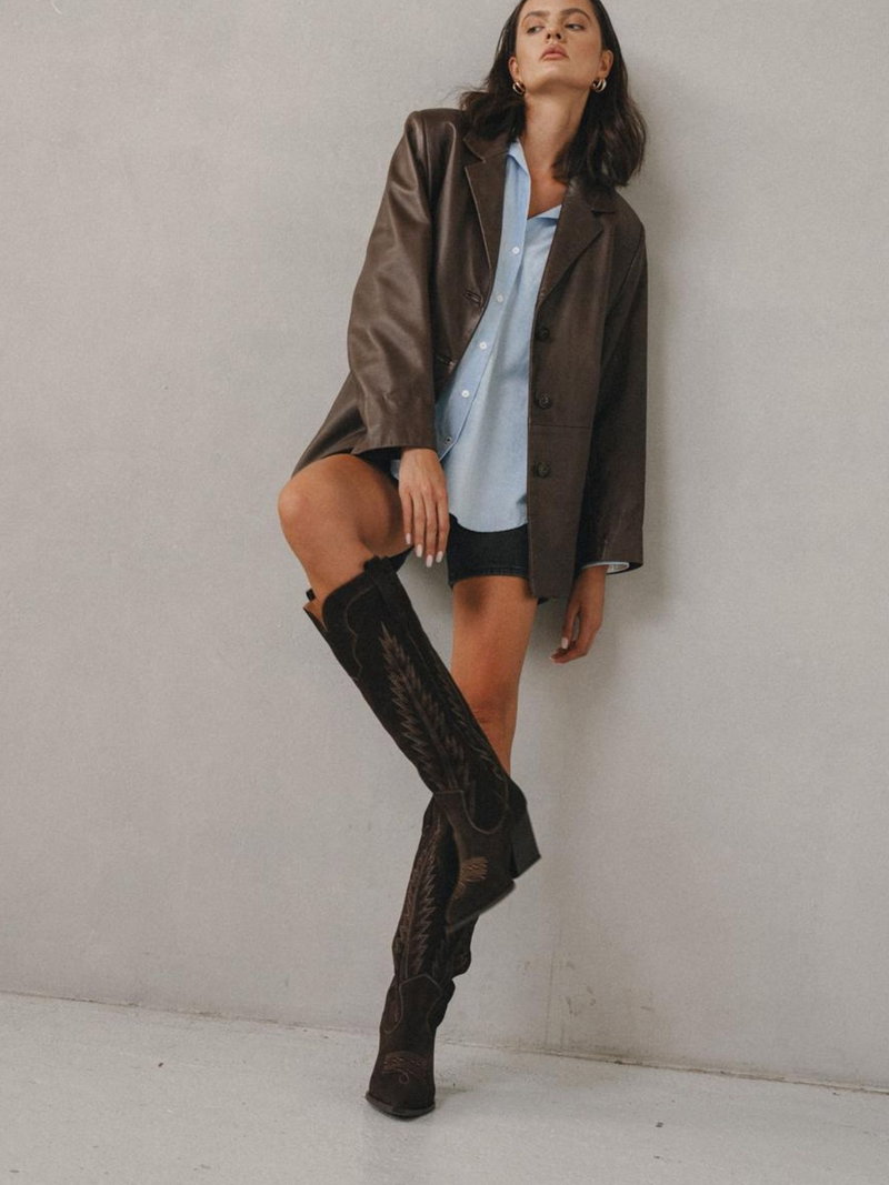 Wysokie damskie kowbojki ze skóry zamszowej, oryginalne kowboje damskie