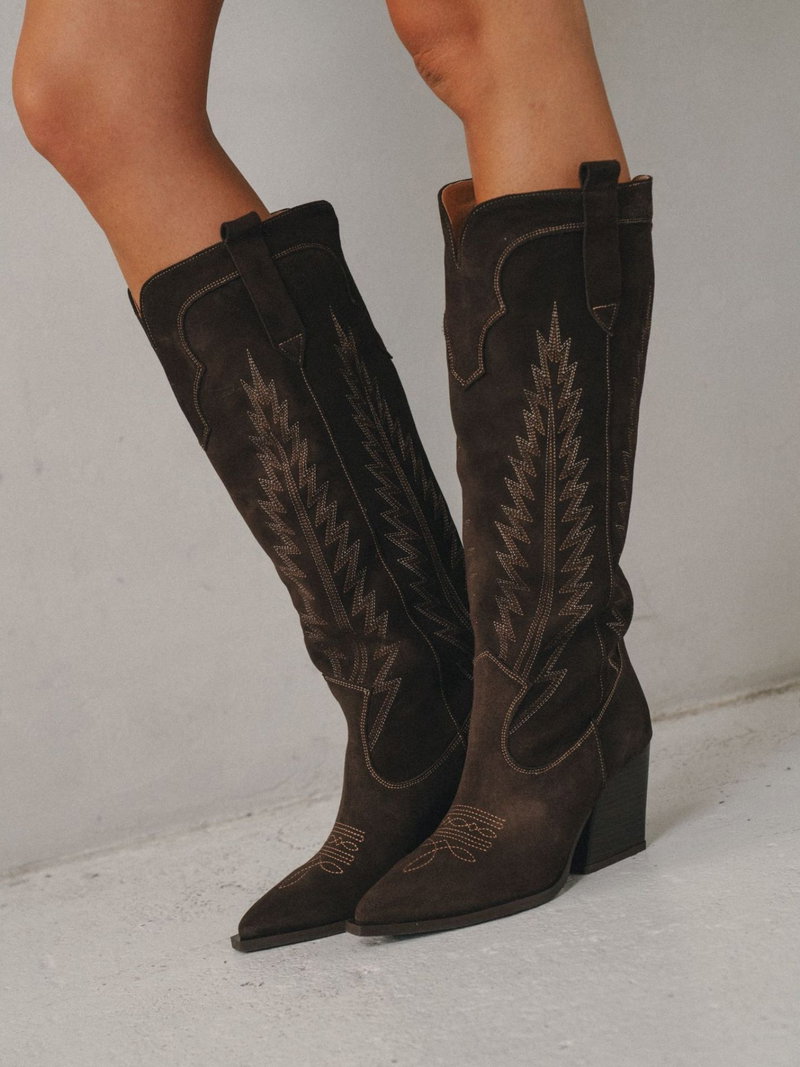 Wysokie damskie kowbojki ze skóry zamszowej, oryginalne kowboje damskie