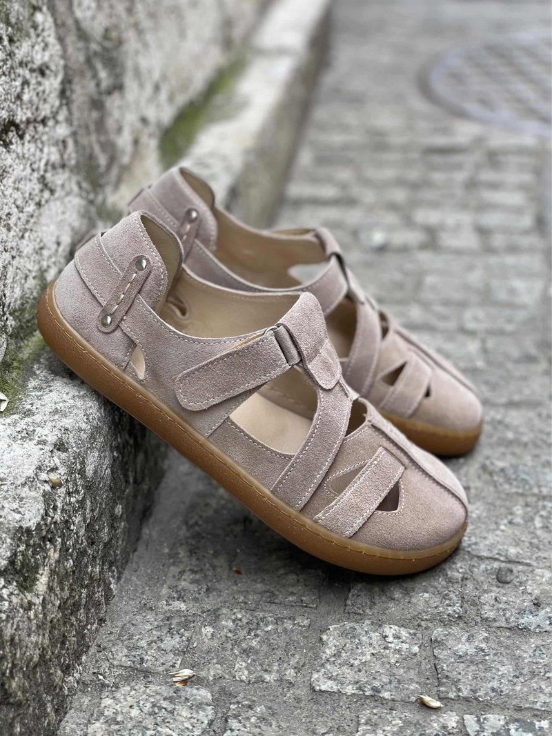 Beżowe sandały barefoot, wygodne damskie sandały szerokie w palcach