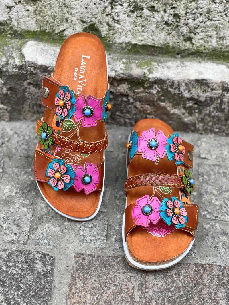 Damskie klapki na rzepy kolorowe na wygodnym korku