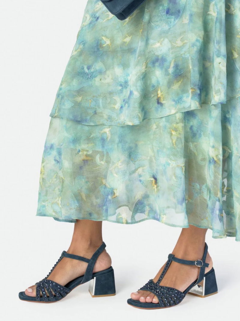 Sandały letnie Alma en Pana z granatowego zamszu, piękne sandały na klocku wygodne z miękką wkładką