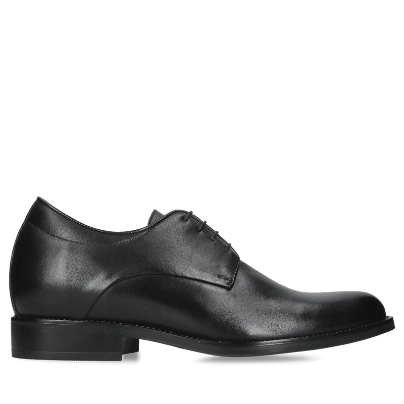 Czarne obuwie podwyższające eleganckie, skórzane buty podwyższające od polskiego producenta