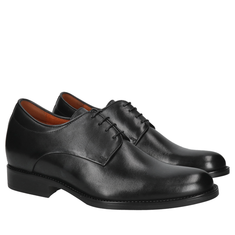 Czarne obuwie podwyższające eleganckie, skórzane buty podwyższające od polskiego producenta