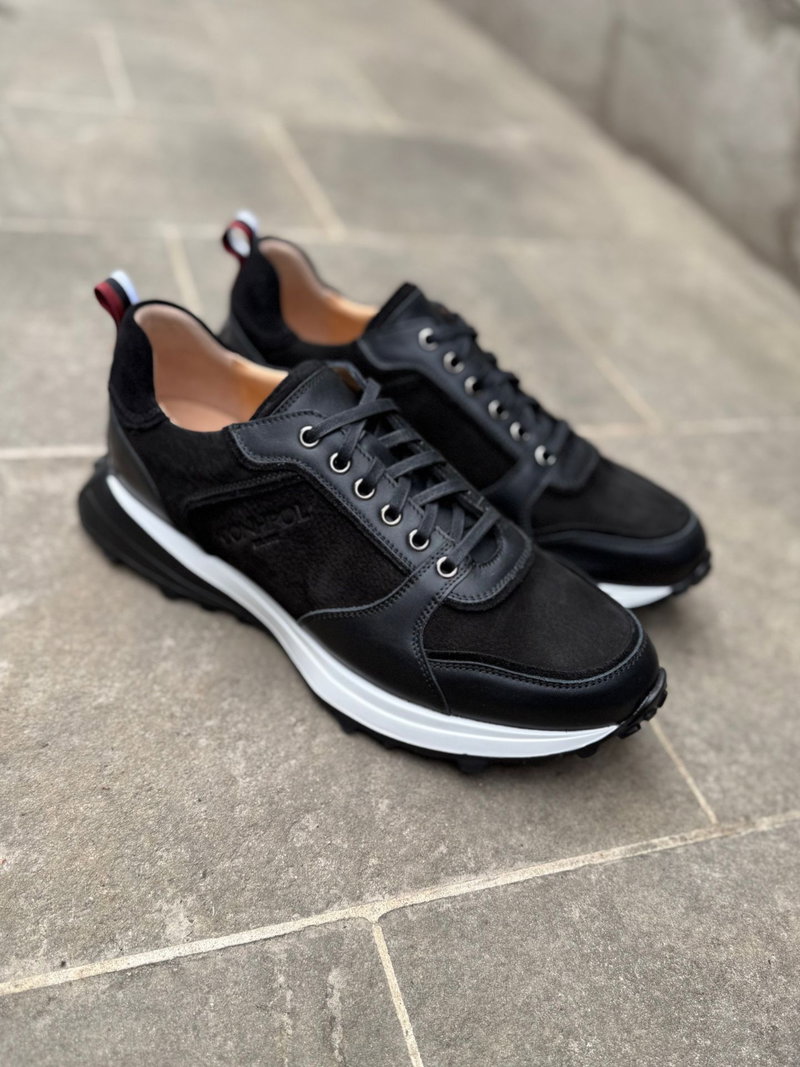 Męskie sneakersy z czarnego zamszu połączone skórą licową, wygodne buty męskie smart casual