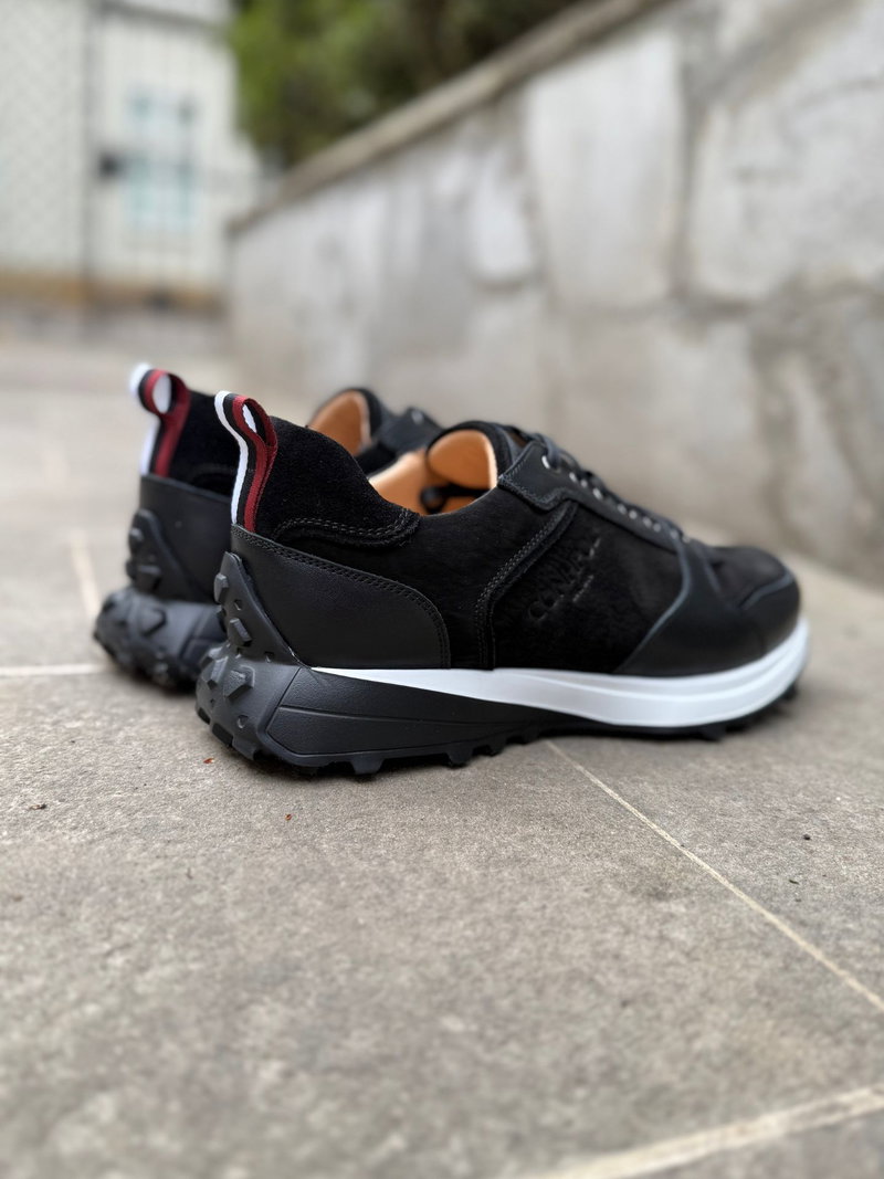 Męskie sneakersy z czarnego zamszu połączone skórą licową, wygodne buty męskie smart casual