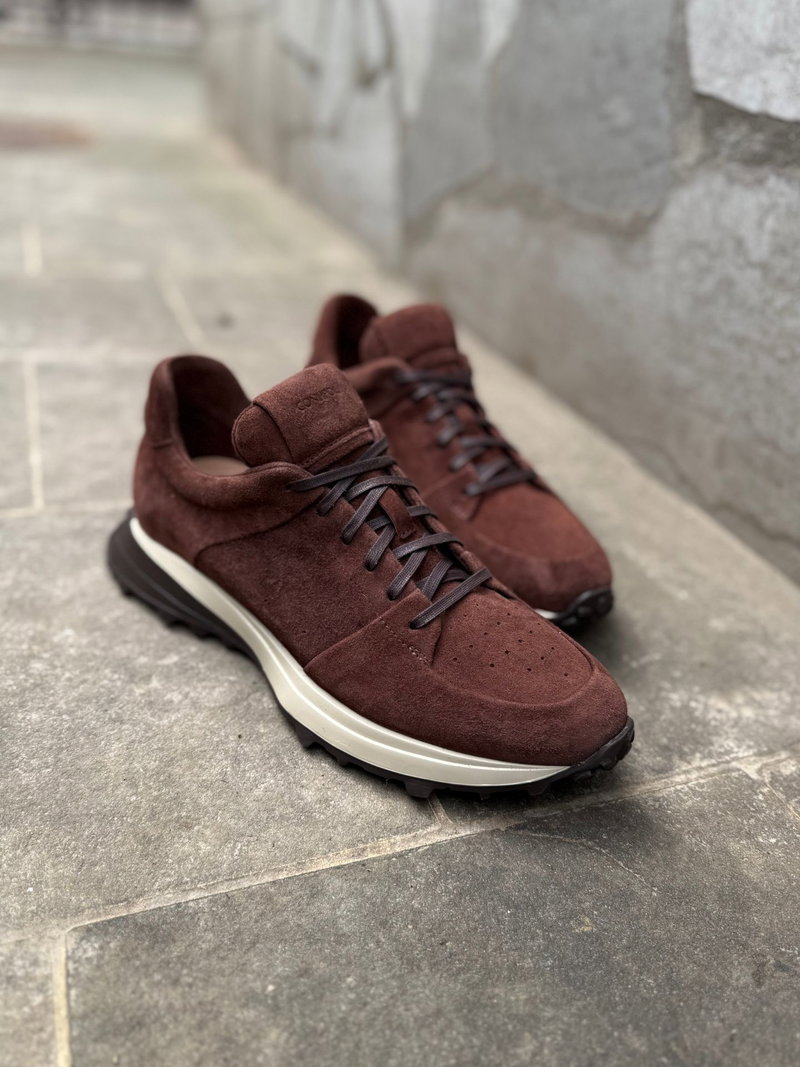 Sneakersy męskie sportowe smart casual z brązowego miękkiego weluru