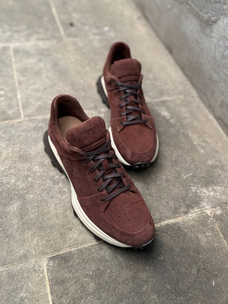 Sneakersy męskie sportowe smart casual z brązowego miękkiego weluru