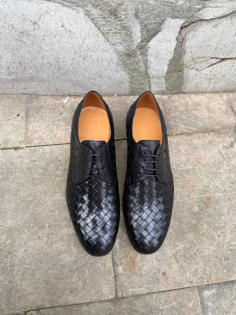 Czarne półbuty ze skóry ręcznie plecione, buty męskie premium eleganckie oraz smart casual