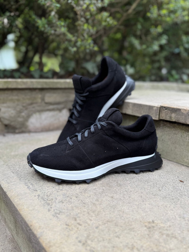 Męskie sneakersy z czarnego zamszu, wygodne buty męskie smart casual