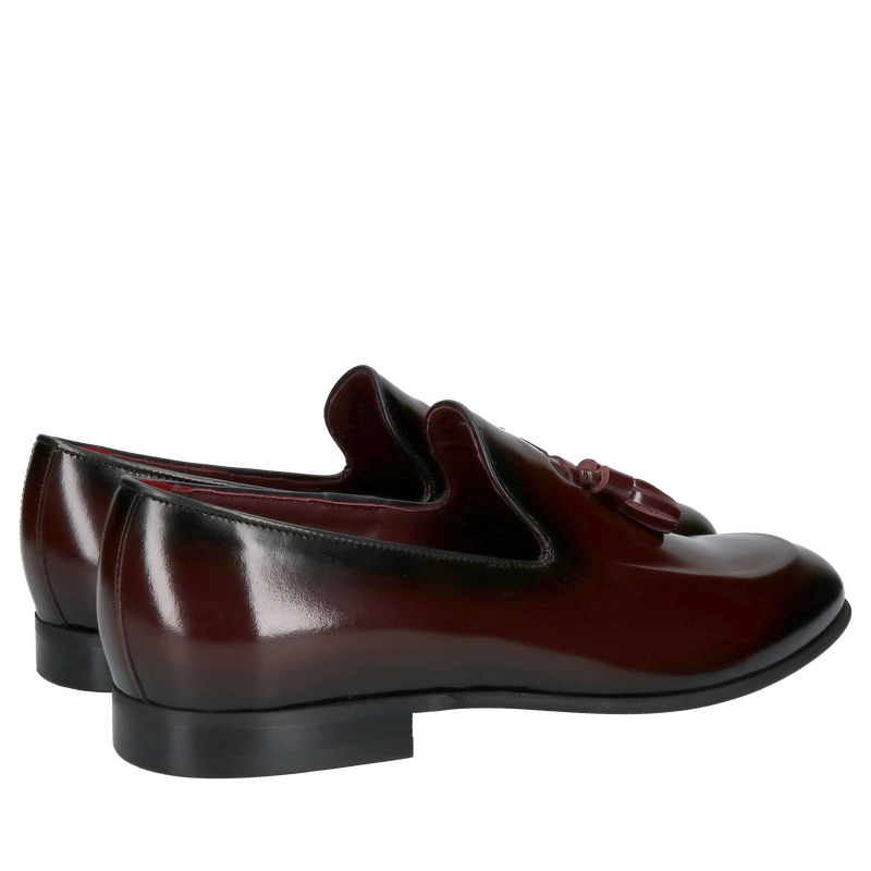 Bordowe męskie loafersy ze skóry naturalnej, eleganckie wsuwane obuwie