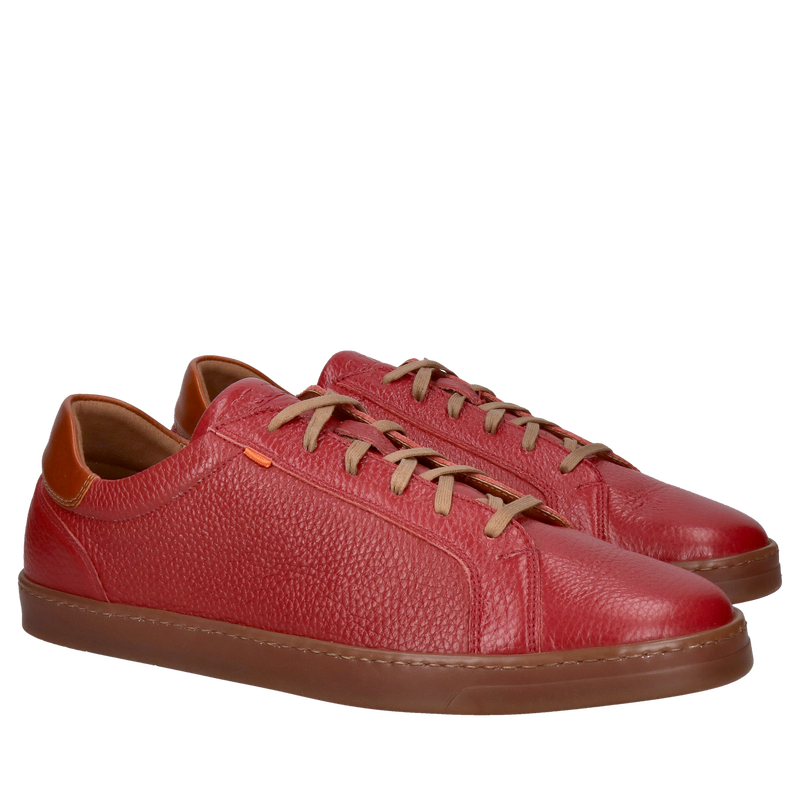 Męskie czerwone buty ze skóry naturalnej, sneakersy męskie wygodne i miękkie