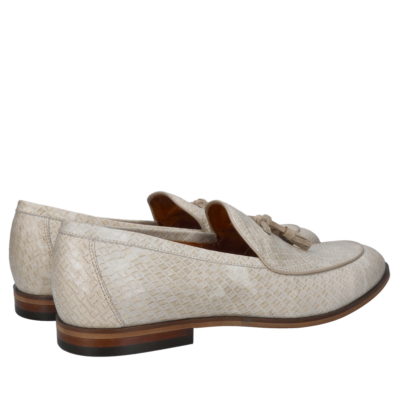 Męskie loafersy beżowe ze skóry naturalnej, eleganckie wsuwane obuwie do jasnego ganituru