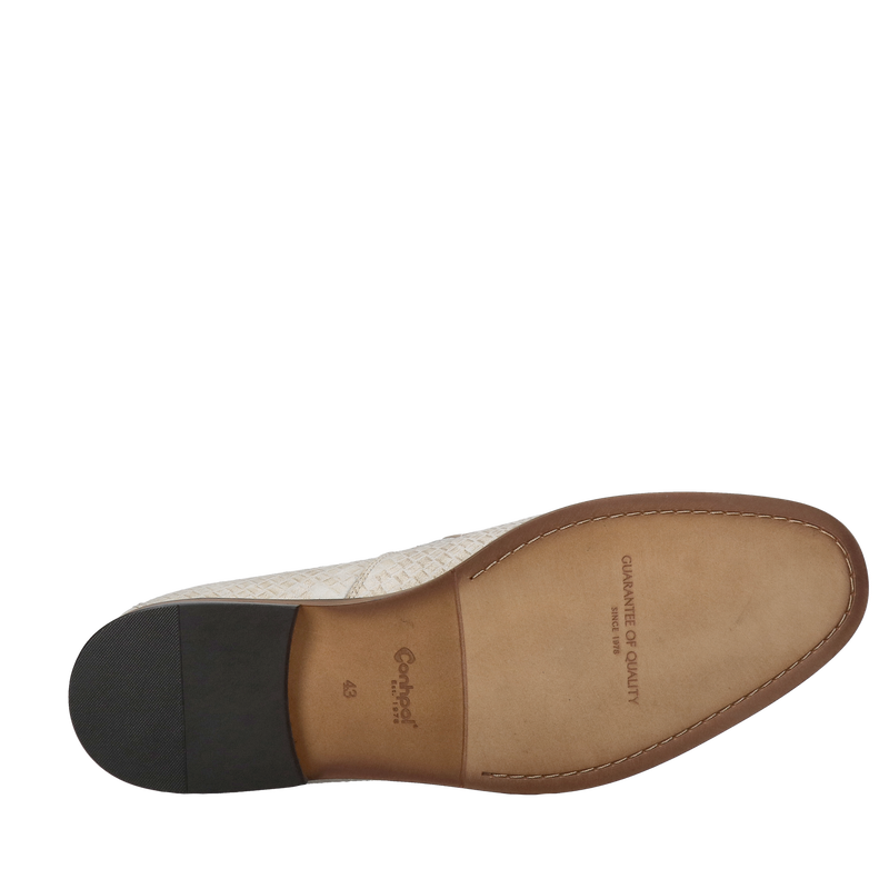 Męskie loafersy beżowe ze skóry naturalnej, eleganckie wsuwane obuwie do jasnego ganituru