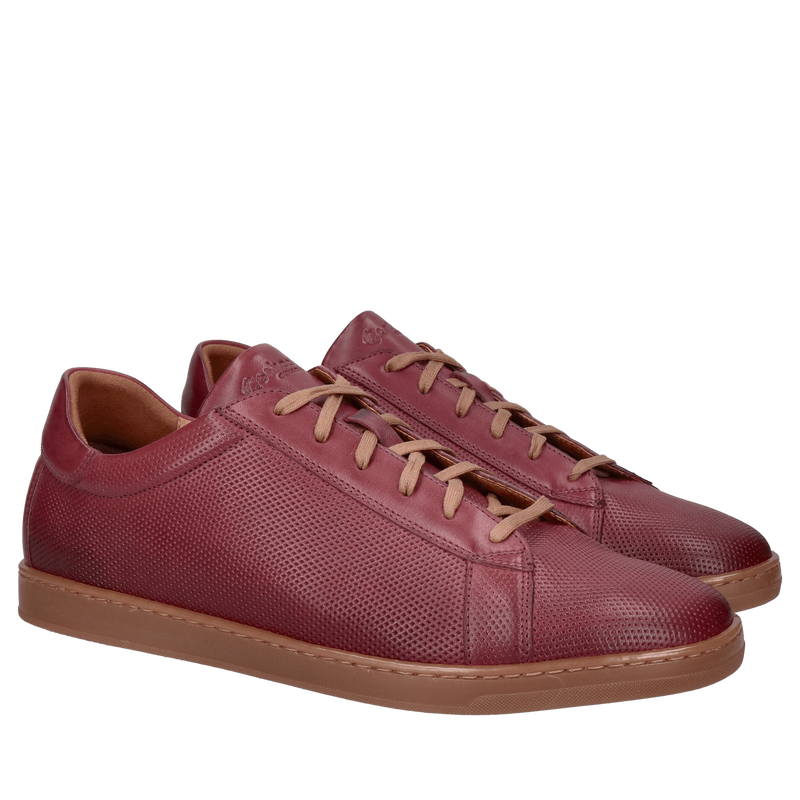 Sportowe buty męskie skórzane w kolorze bordowym, wysoka amortyzacja i komfort