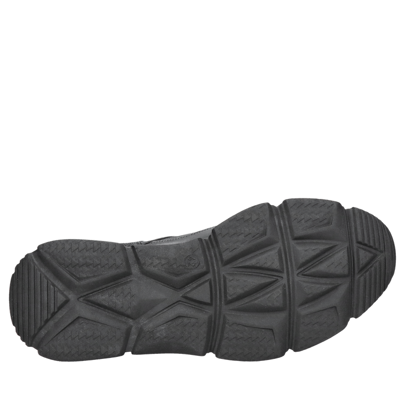 Męskie stylowe sneakersy czarne na grubej czarnej podeszwie, buty męskie sportowe ze skóry naturalnej