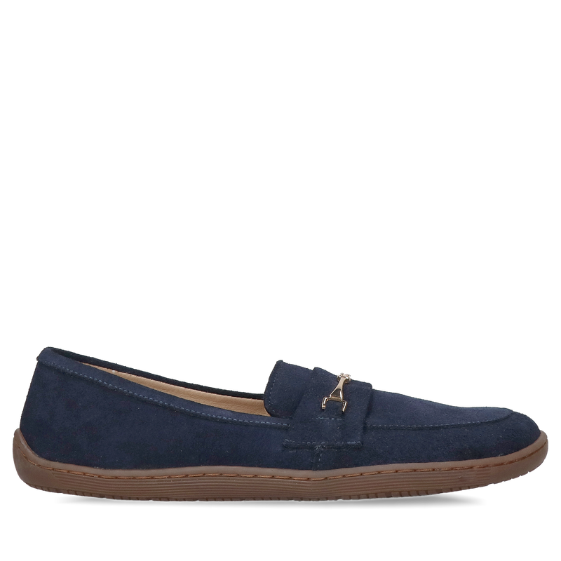 Granatowe barefoot wsuwane, wygodne i szerokie buty damskie ze skóry zamszowej