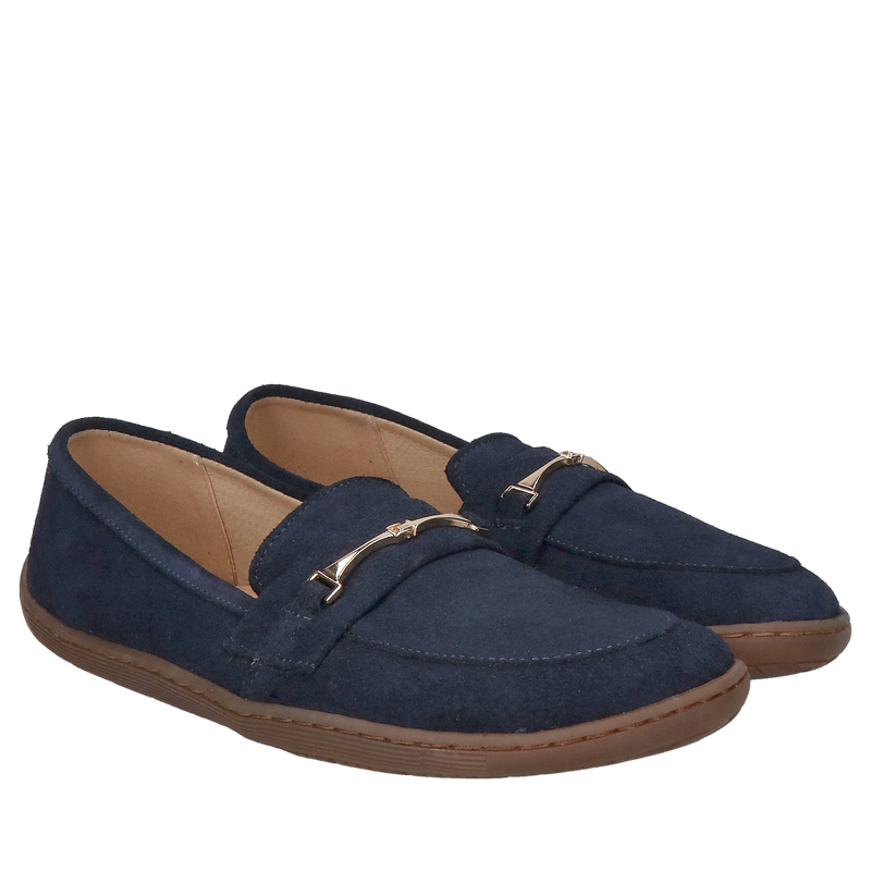Granatowe barefoot wsuwane, wygodne i szerokie buty damskie ze skóry zamszowej