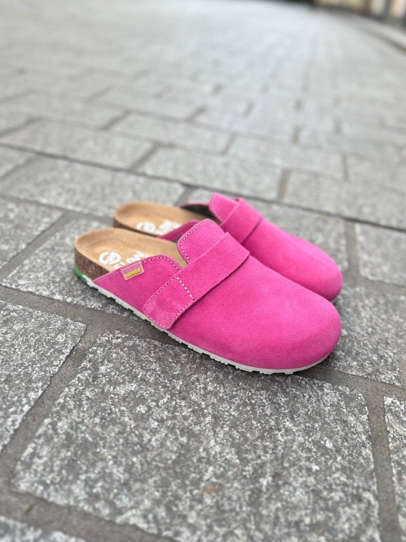 Damskie klapki mule zamszowe na korkowej podeszwie, klapki z zakrytymi palcami modne i wygodne