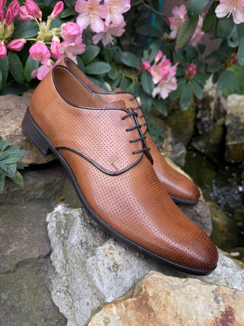 Półbuty eleganckie z jasnego brązu, buty męskie ze skóry naturalnej od Polskiego producenta