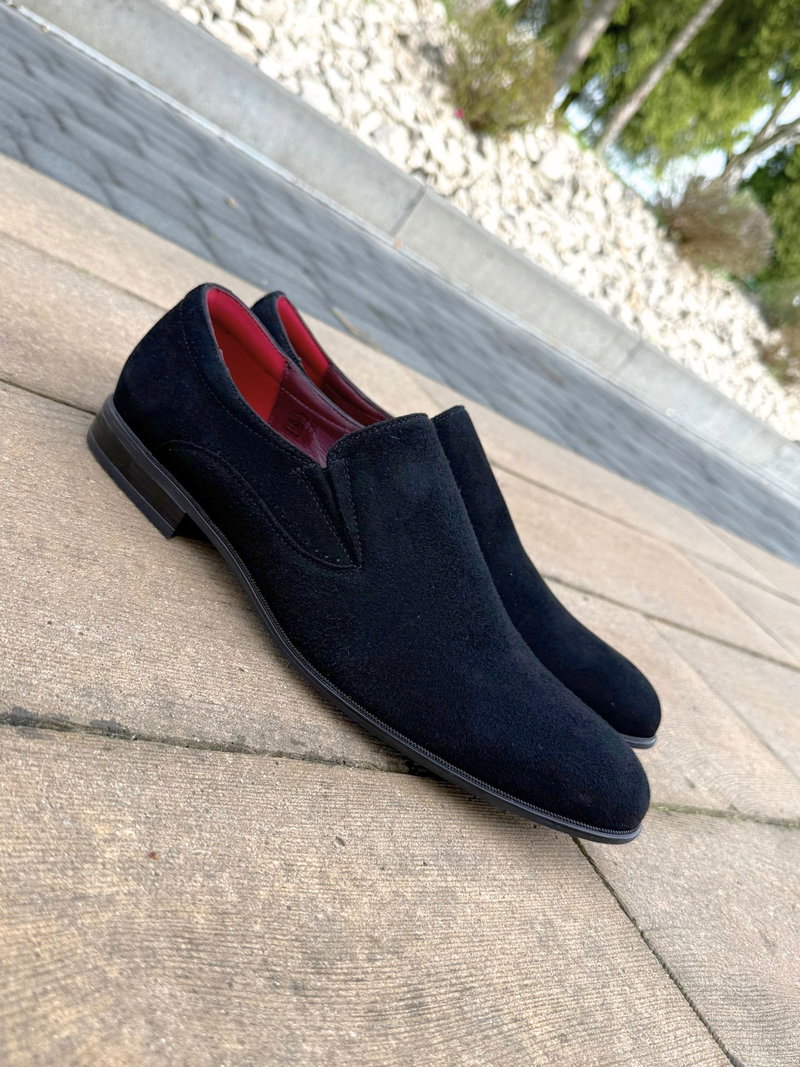 Męskie wsuwane buty zamszowe, loafersy męskie czarne
