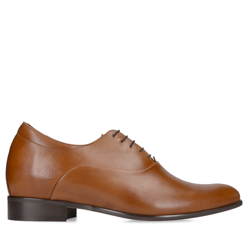 Eleganckie brązowe buty oxford podwyższające +7cm ze skóry naturalnej