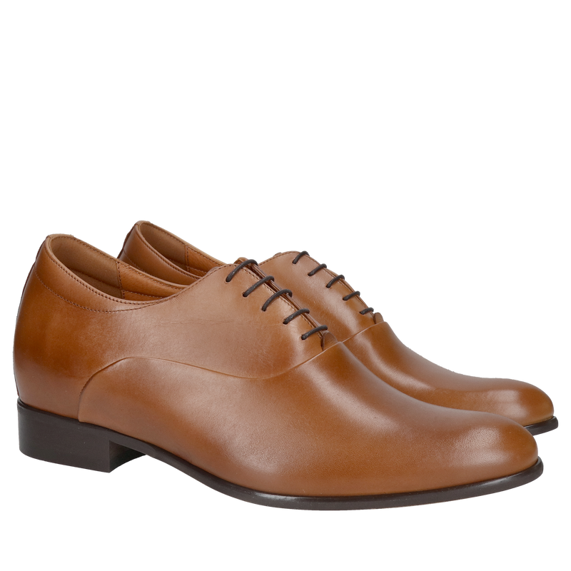 Eleganckie brązowe buty oxford podwyższające +7cm ze skóry naturalnej