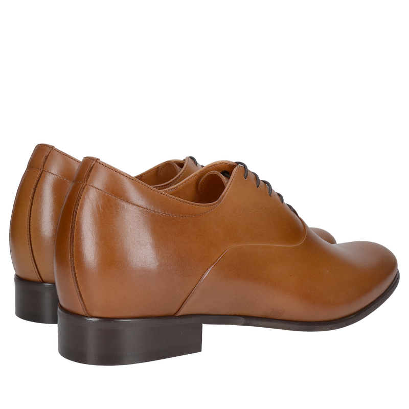 Eleganckie brązowe buty oxford podwyższające +7cm ze skóry naturalnej