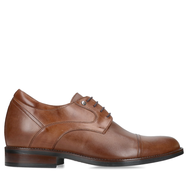 Eleganckie brązowe buty podwyższające do garnituru ze skóry licowej