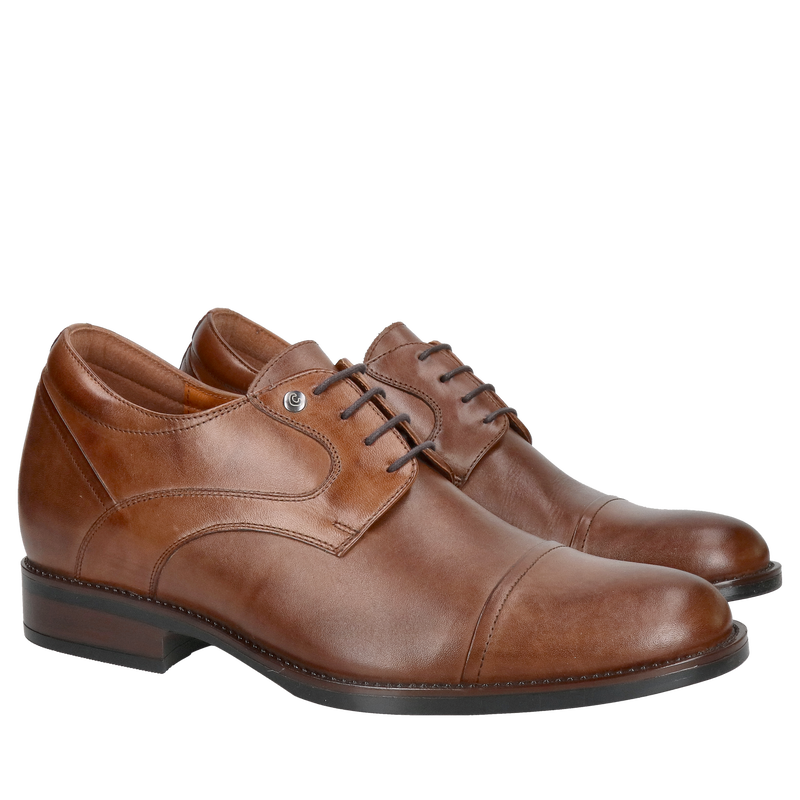 Eleganckie brązowe buty podwyższające do garnituru ze skóry licowej
