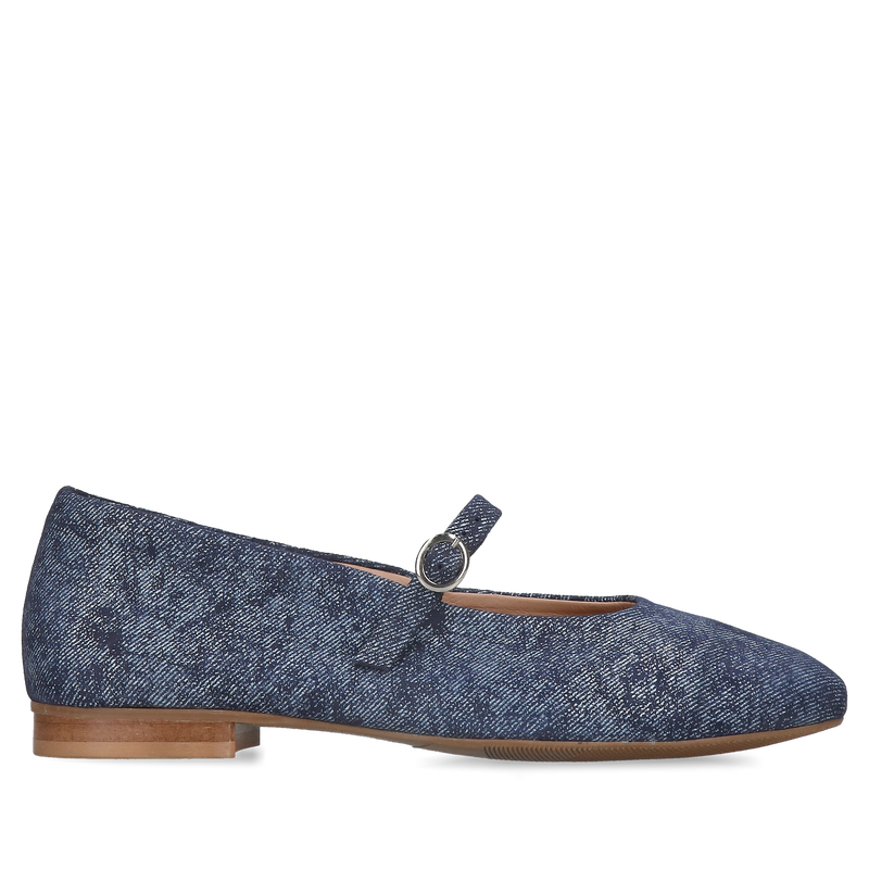 Modne baleriny Mary Jane zamszowe z fakturą JEANS wygodne baleriny z paskiem