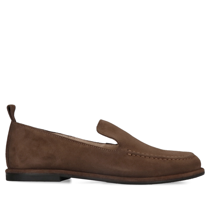 Zamszowe czekoladowe mokasyny damskie, loafersy damskie od polskiego producenta