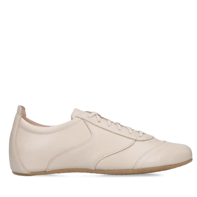 Półbuty sznurowane ze skóry naturalnej, kremowe minimalistyczne buty damskie ze skóry