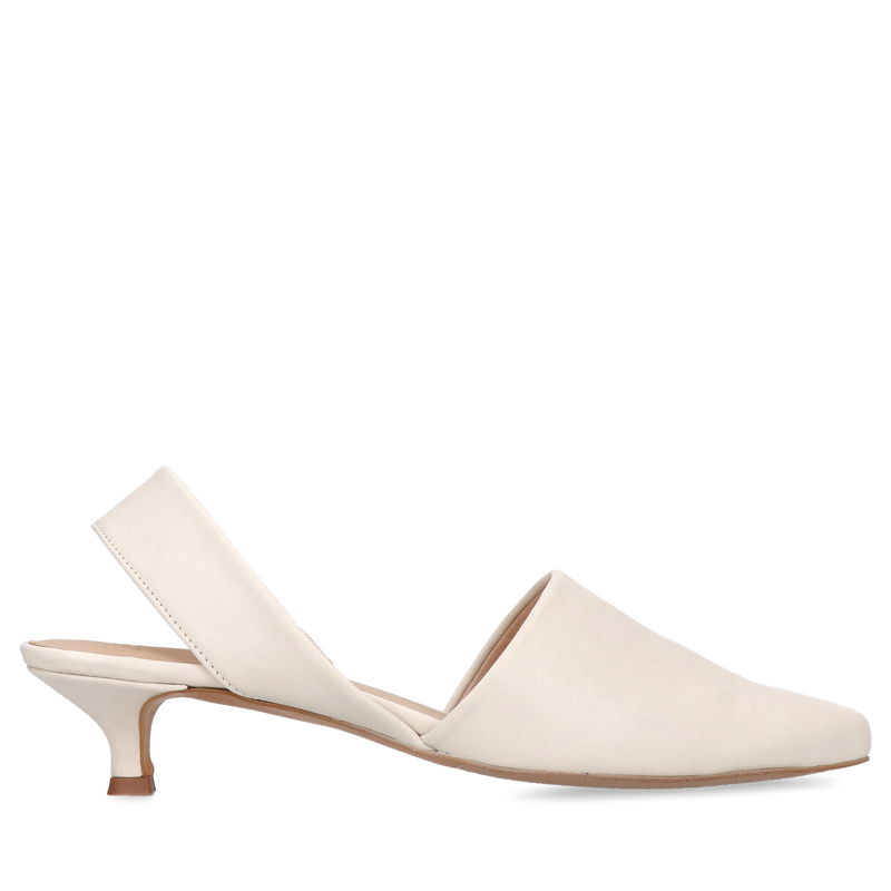 Niskie szpilki kremowe do sukienki, modne i eleganckie czółenka do szpica, Konopka Shoes