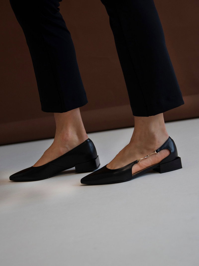 Eleganckie buty czarne damskie do biura, wygodne czarne półbuty ze skóry