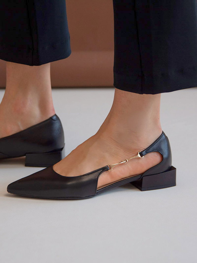 Eleganckie buty czarne damskie do biura, wygodne czarne półbuty ze skóry