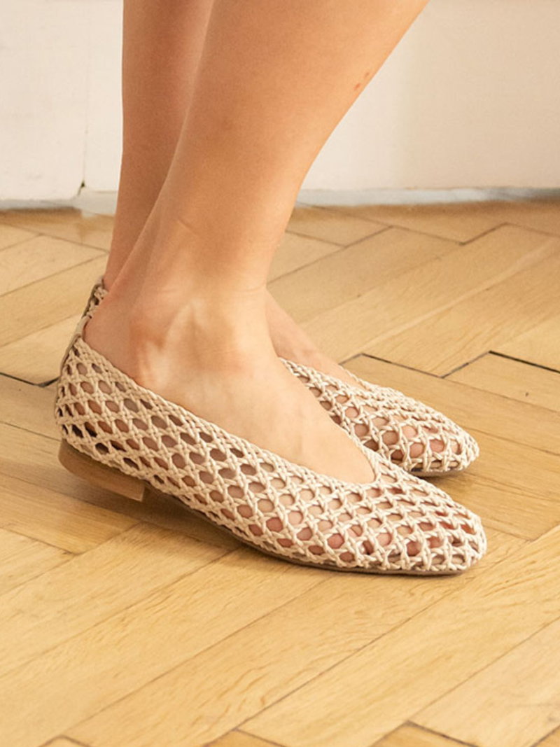 Baleriny plecione siateczkowe ze skóry, modne baleriny plecione do letniej sukienki, Konopka Shoes