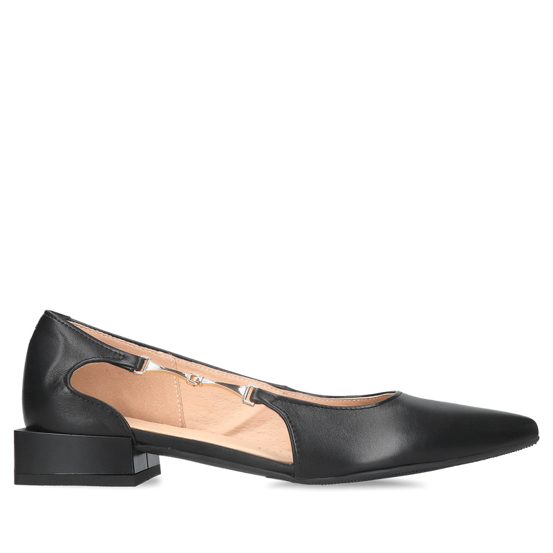 Eleganckie buty czarne damskie do biura, wygodne czarne półbuty ze skóry