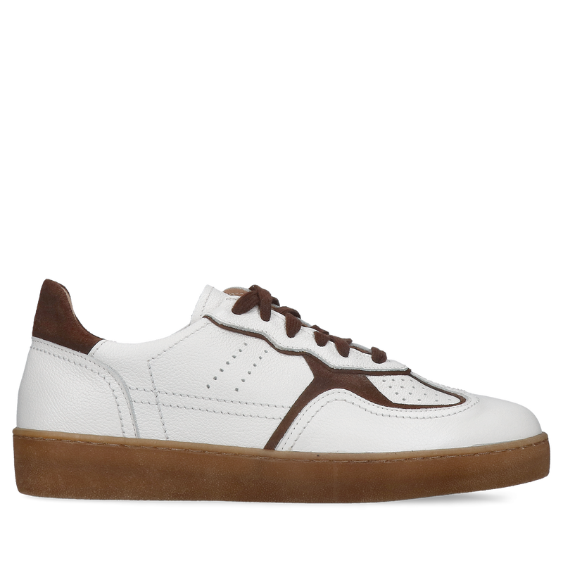 Damskie białe sneakersy ze skóry licowej, buty damskie sportowe skórzane