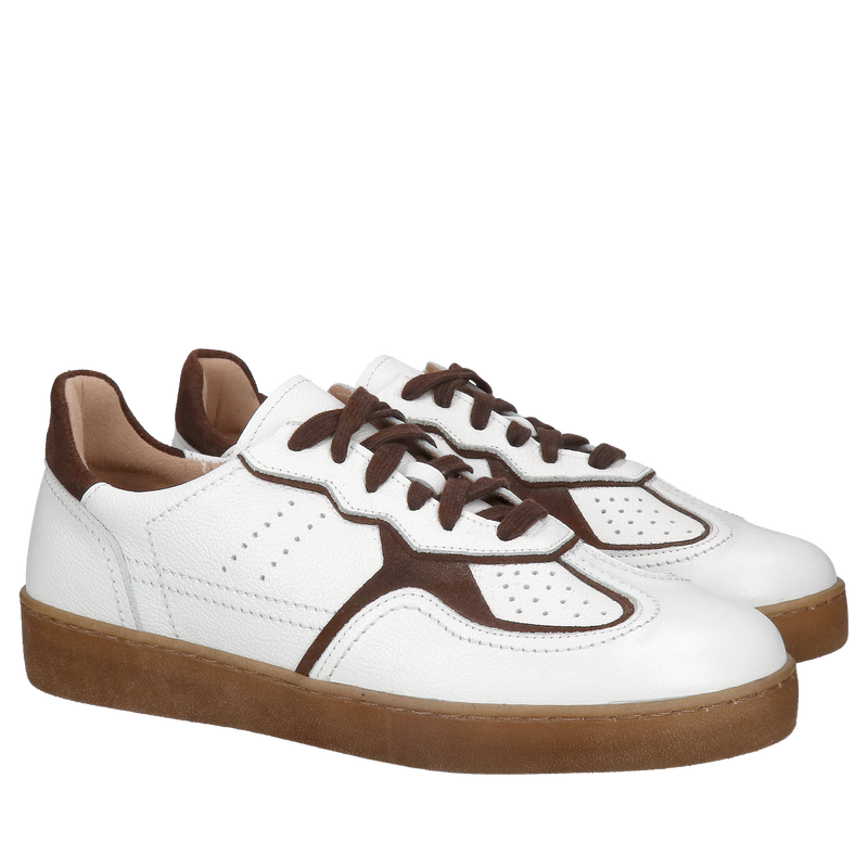 Damskie białe sneakersy ze skóry licowej, buty damskie sportowe skórzane