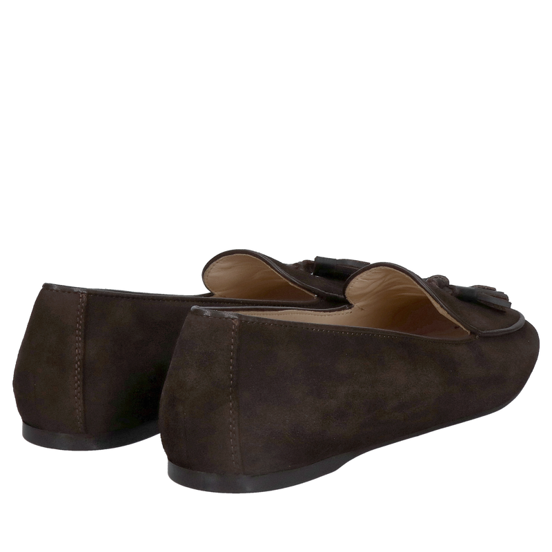 Eleganckie baleriny czekoladowe z zamszu naturalnego, klasyczne minimalistyczne baleriny ze skóry
