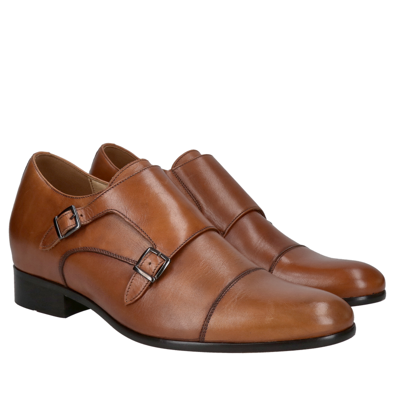 Eleganckie męskie monki podwyższające, buty monk brązowe podwyższające, Vonhpol, Konopka Shoes