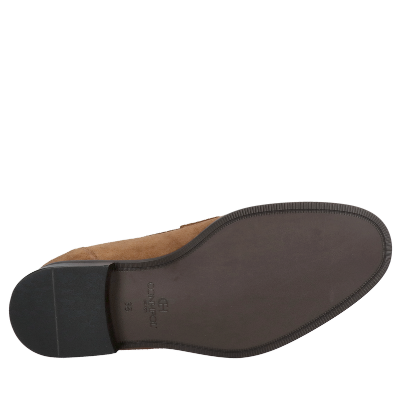 Podwyższające zamszowe loafersy brązowe, wsuwane buty podwyższajace, Conhpol, Konopka Shoes