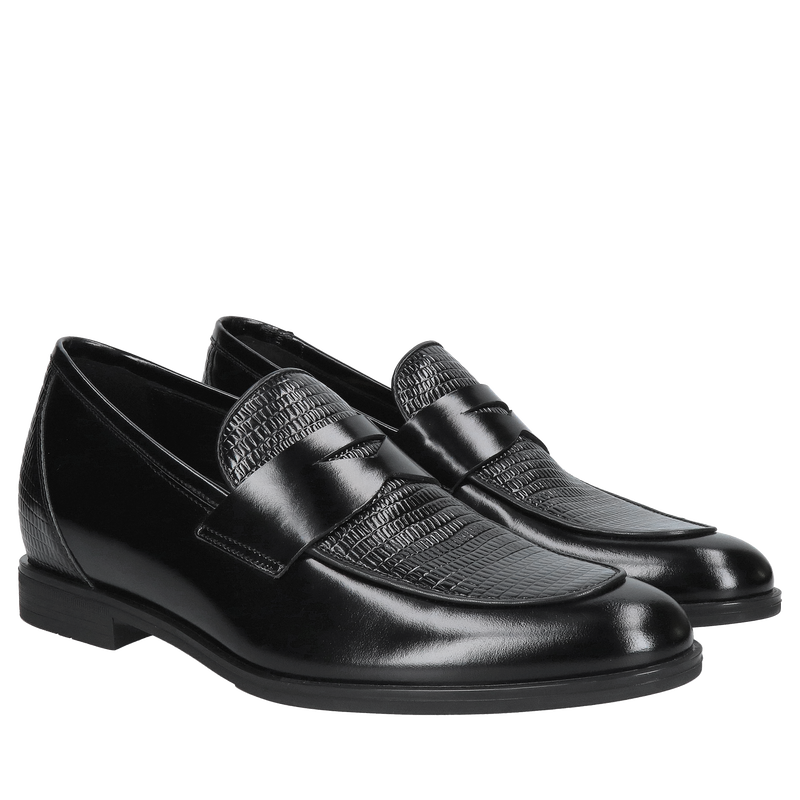 Loafersy podwyższające męskie ze skóry licowej, wygodne wsuwane buty podnoszące wzrost +7cm, Conhpol, Konopka Shoes