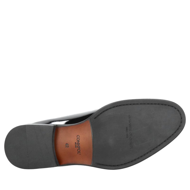Męskie czarne lakierki do ślubu, buty lakierowane do fraku. Eleganckie męskie lotniki ze skóry lakier
