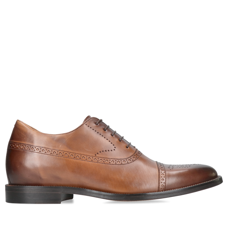 Oxfordy podwyższające na skórzanej podeszwie, buty męskie podwyższające premium, Conhpol, Konopka Shoes