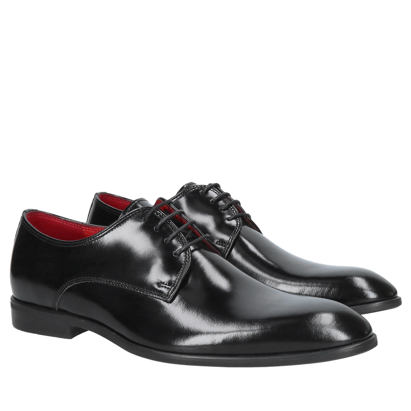 Czarne eleganckie buty męskie do garnituru, wizytowe licowe półbuty ze skóry naturalnej