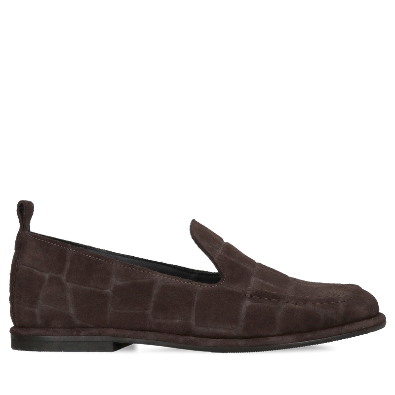 Damskie loafersy zamszowe w kolorze ciemnego brązu, oryginalna skóra naturalna